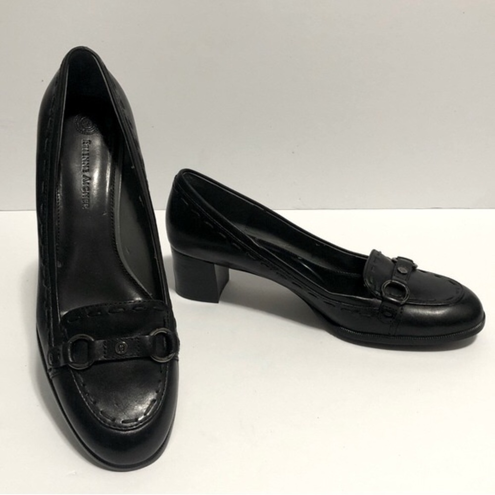 NEW Etienne Aigner Black Leather Dress Loafer Slip On Women’s 7.5 Block Heel‎